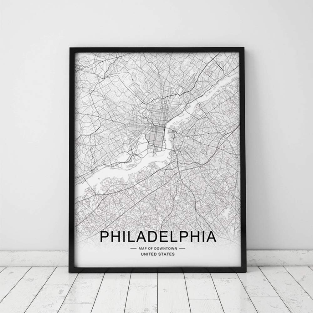 Philadelphia City Road Map, Downtown Map, Street Wall Art,City Road Art, Philadelphia City Map, Office Wall Hanging, Workplace Wall Decor, 8x10 inch No Frame