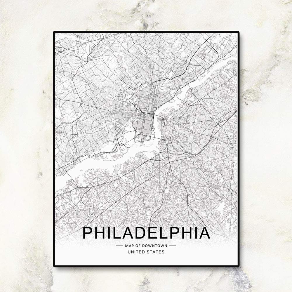 Philadelphia City Road Map, Downtown Map, Street Wall Art,City Road Art, Philadelphia City Map, Office Wall Hanging, Workplace Wall Decor, 8x10 inch No Frame