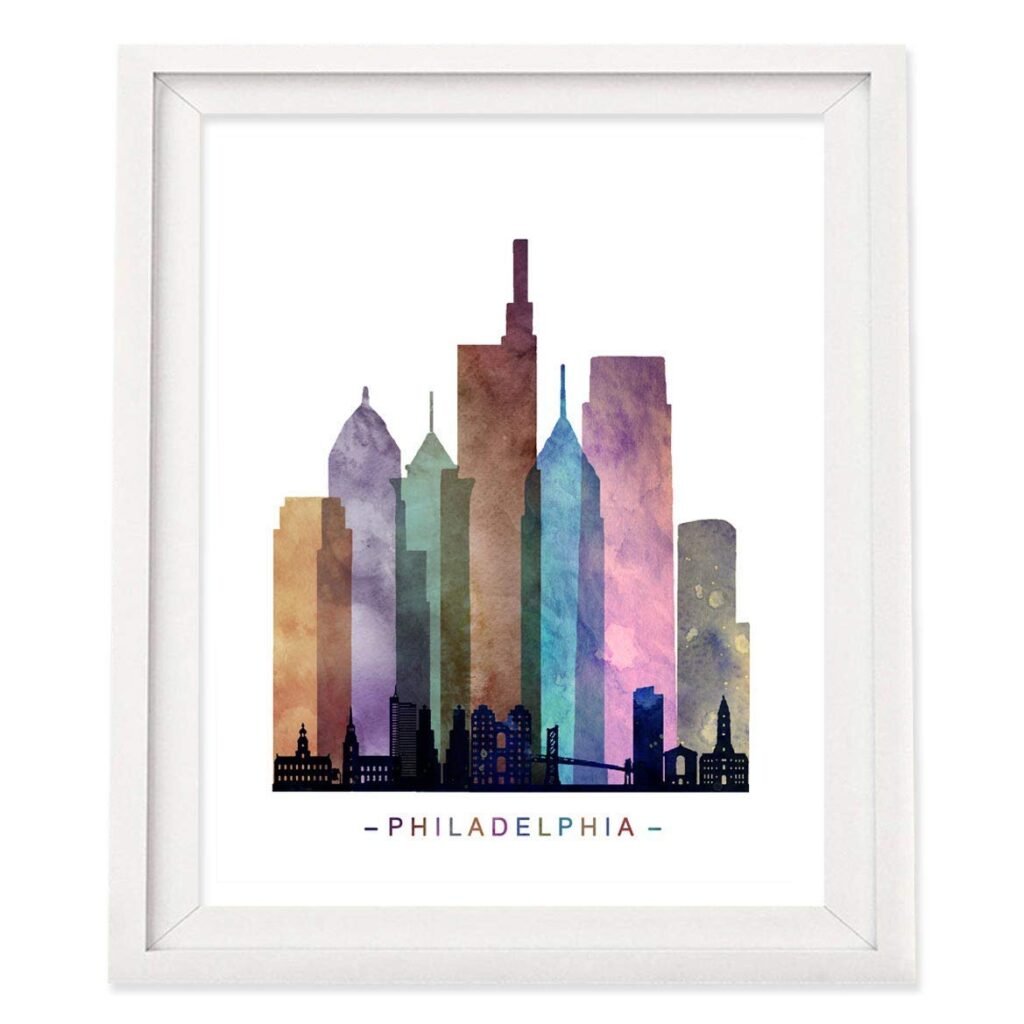 Philadelphia Skyline, Philadelphia Wall Art, Philadelphia Art Print, Watercolor Cityscape Print, Building Wall Decor, 8x10 Inch Unframed