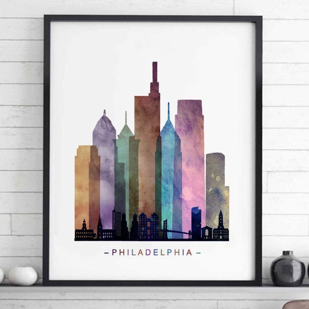 Philadelphia Skyline, Philadelphia Wall Art, Philadelphia Art Print, Watercolor Cityscape Print, Building Wall Decor, 8x10 Inch Unframed