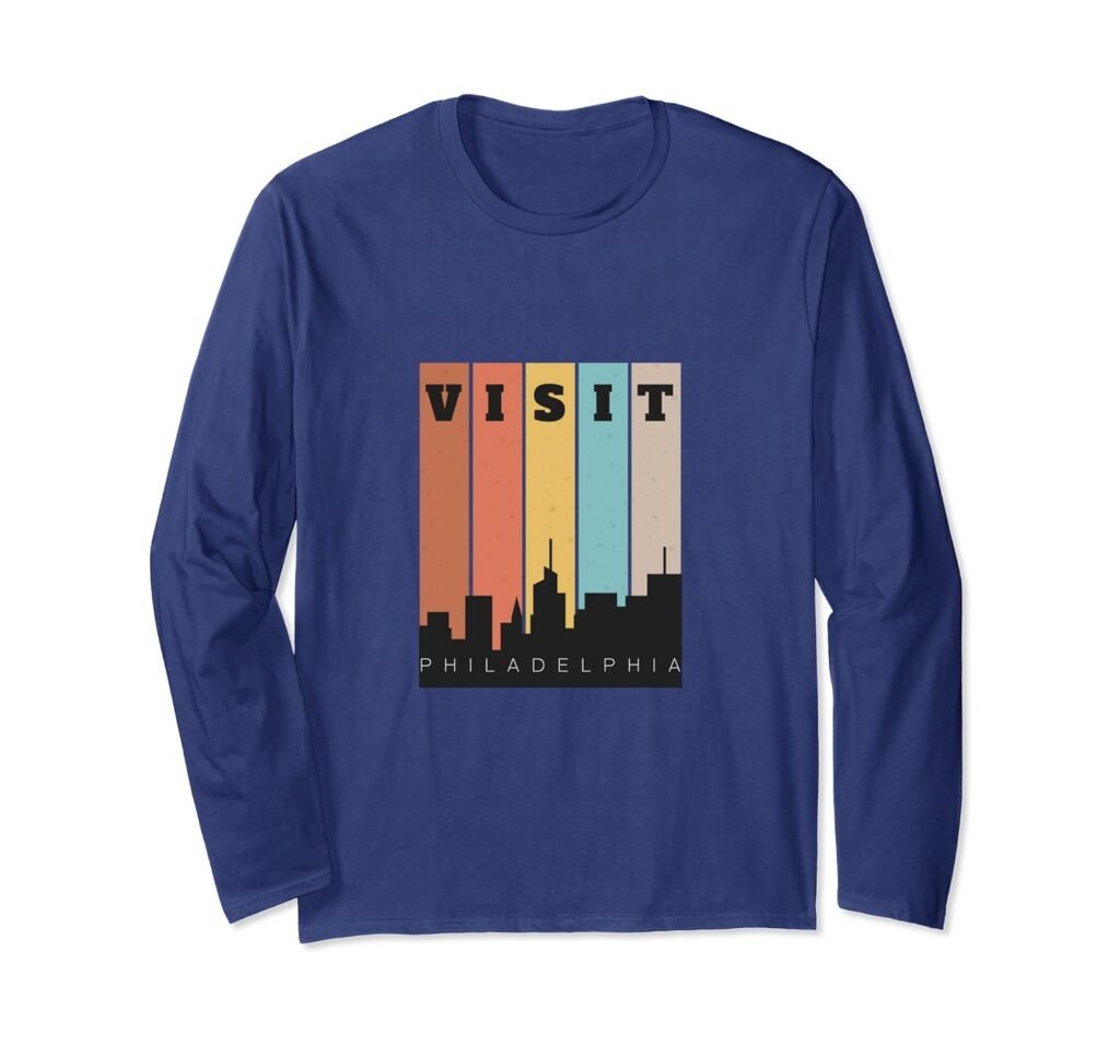 Visit Philadelphia The City of Brotherly Love Skyline Retro Long Sleeve T-Shirt