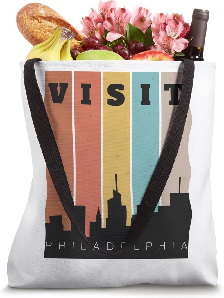 Visit Philadelphia The City of Brotherly Love Skyline Retro Tote Bag