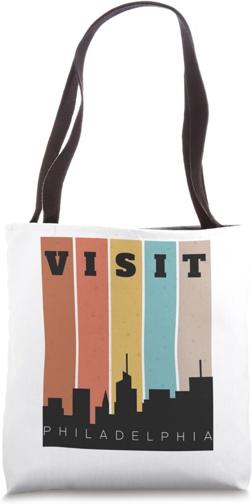 Visit Philadelphia The City of Brotherly Love Skyline Retro Tote Bag