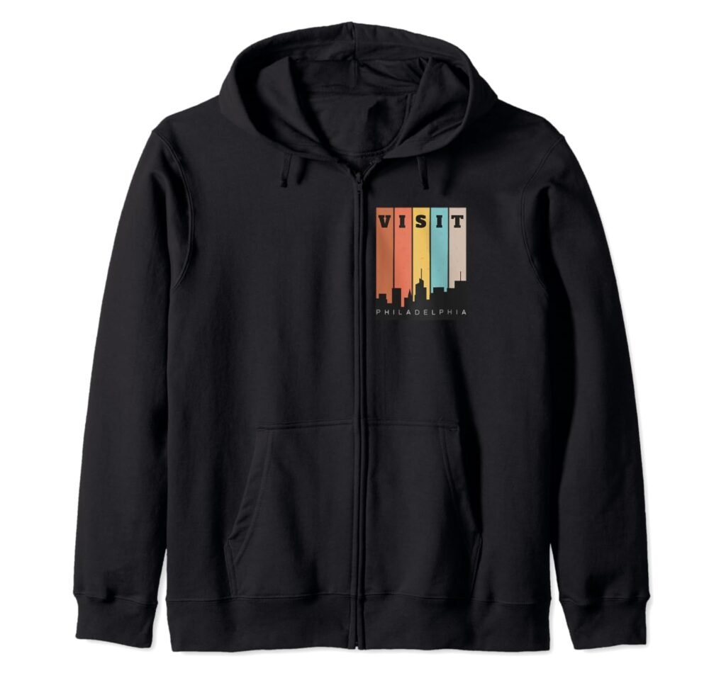 Visit Philadelphia The City of Brotherly Love Skyline Retro Zip Hoodie